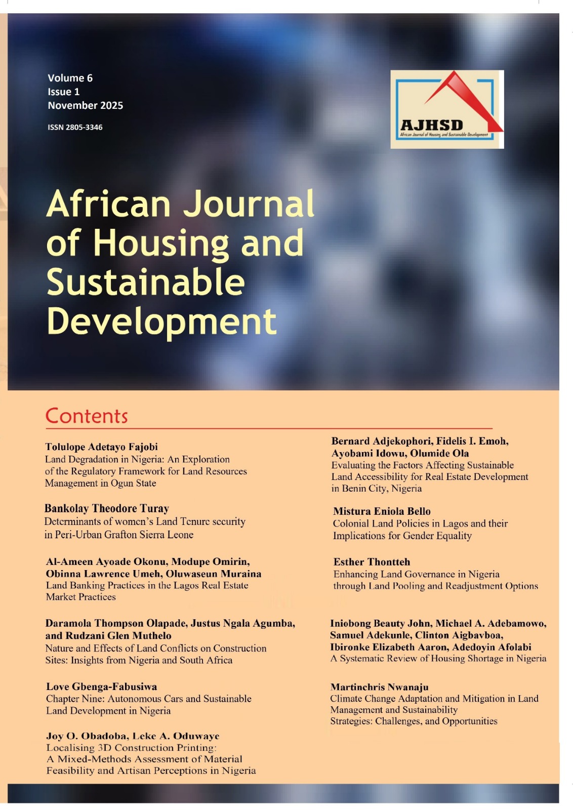 Vol 6 No 1 (2025): African Journal of Housing and Sustainable Development
